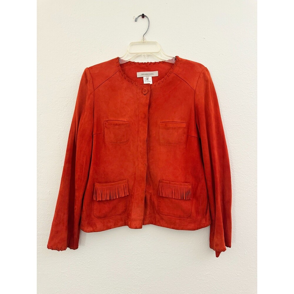 Gerard Darel Suede Fringe Jacket Burnt Orange Western City Women's 40 (Medium)
